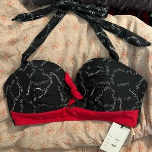 Large Unique Vintage Black Spooky Stitches Mrs. West Swim Top